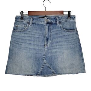 Hollister Medium Wash Faded Raw Hem High Rise Blue Jean Mini Skirt Size 7